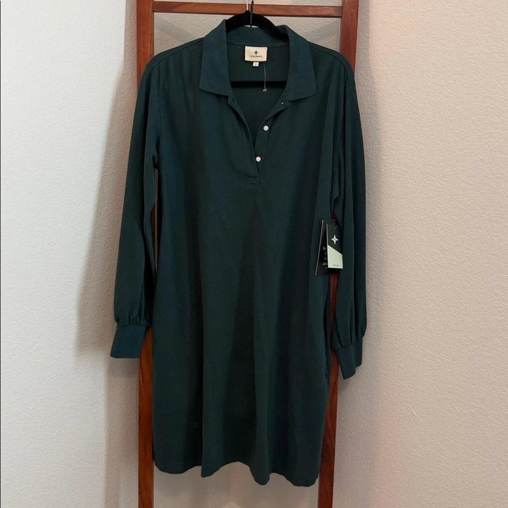 Tuckernuck Forest Green June Bug Pique Frances L/S Cotton Polo Dress Sz LG NWT - Picture 2 of 7
